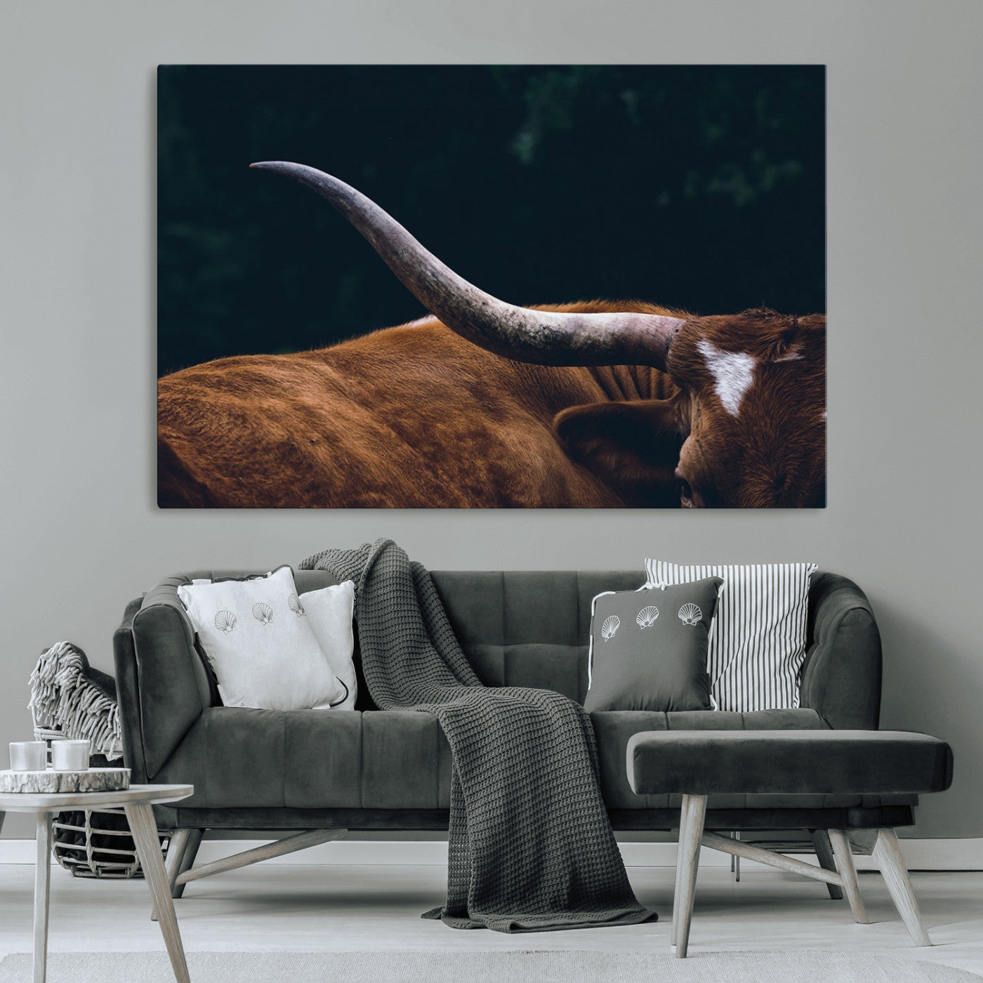 MGV-CV-36X24 - Texas Longhorn Bull Wall Art Canvas Print - Large Framed Canvas Wall Art, Animal Print for Rustic Home or Office Décor, Farmhouse Cabin Wall Decor