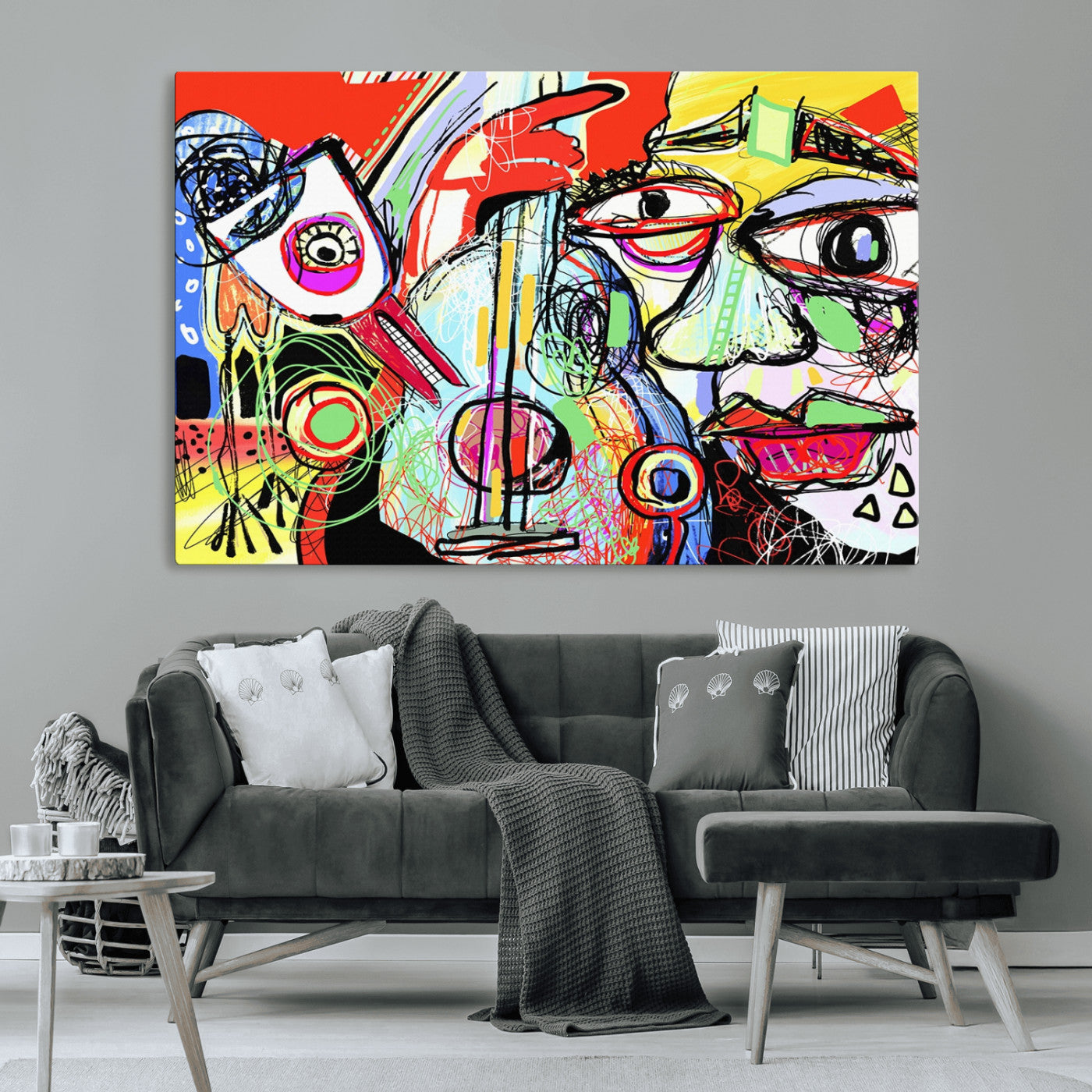 MGV-CV-36X24 - Picasso Style Art Abstract Canvas Wall Art Print , Colorful Abstract Artwork