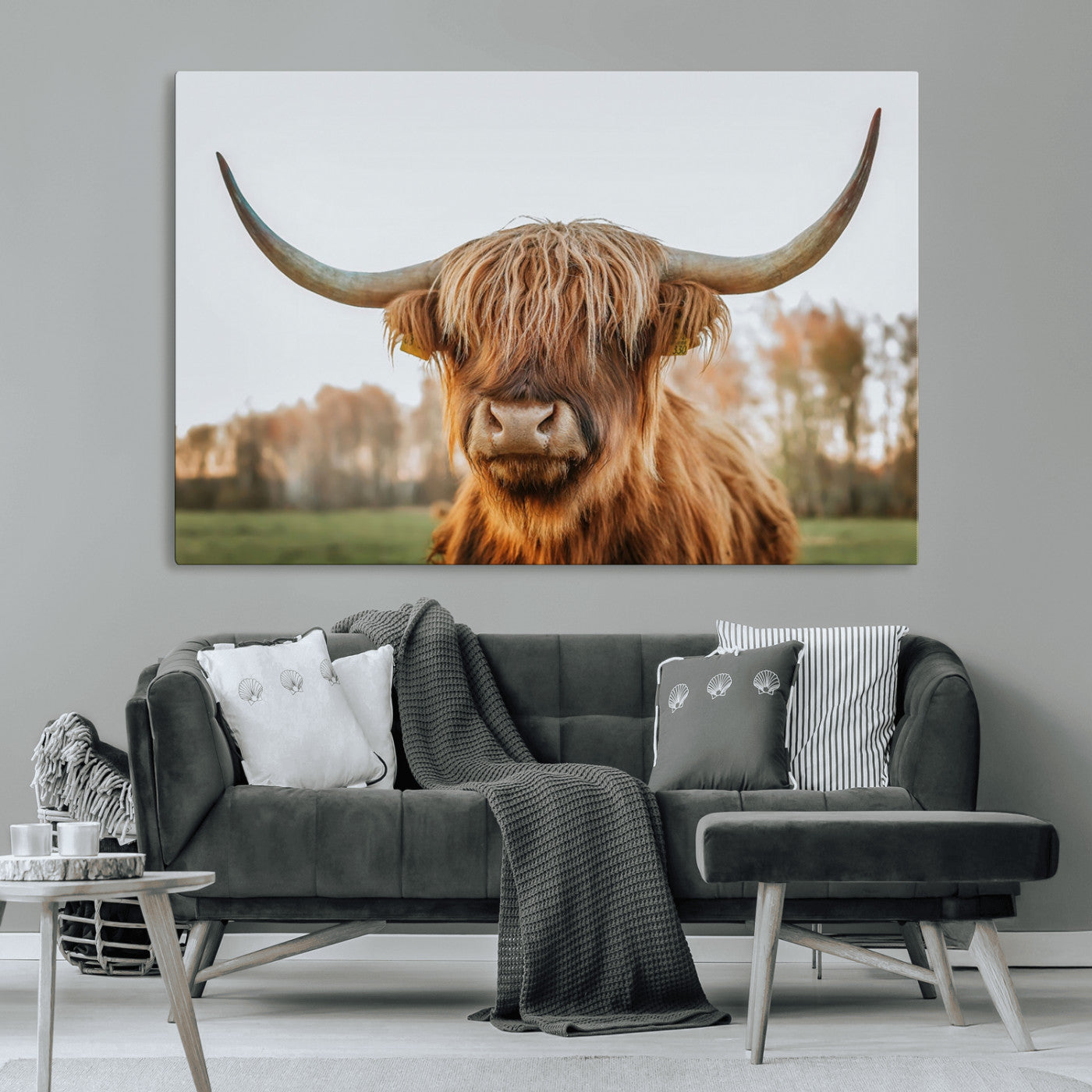 MGV-CV-36X24 - Highland Cow Animal Scottish Cattle Art Print Farmhouse Wall Art Canvas Print