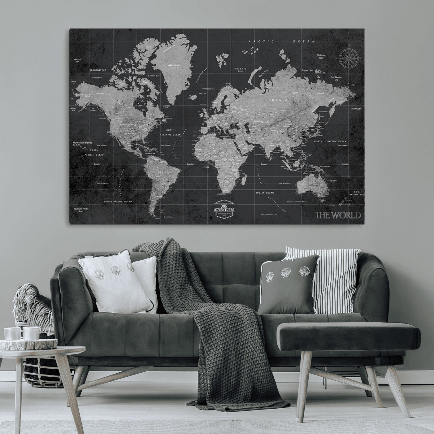 MGV-CV-36X24 - Push Pin World Map Canvas Print – Framed Wall Art for Couples to Track Their Travels – Anniversary