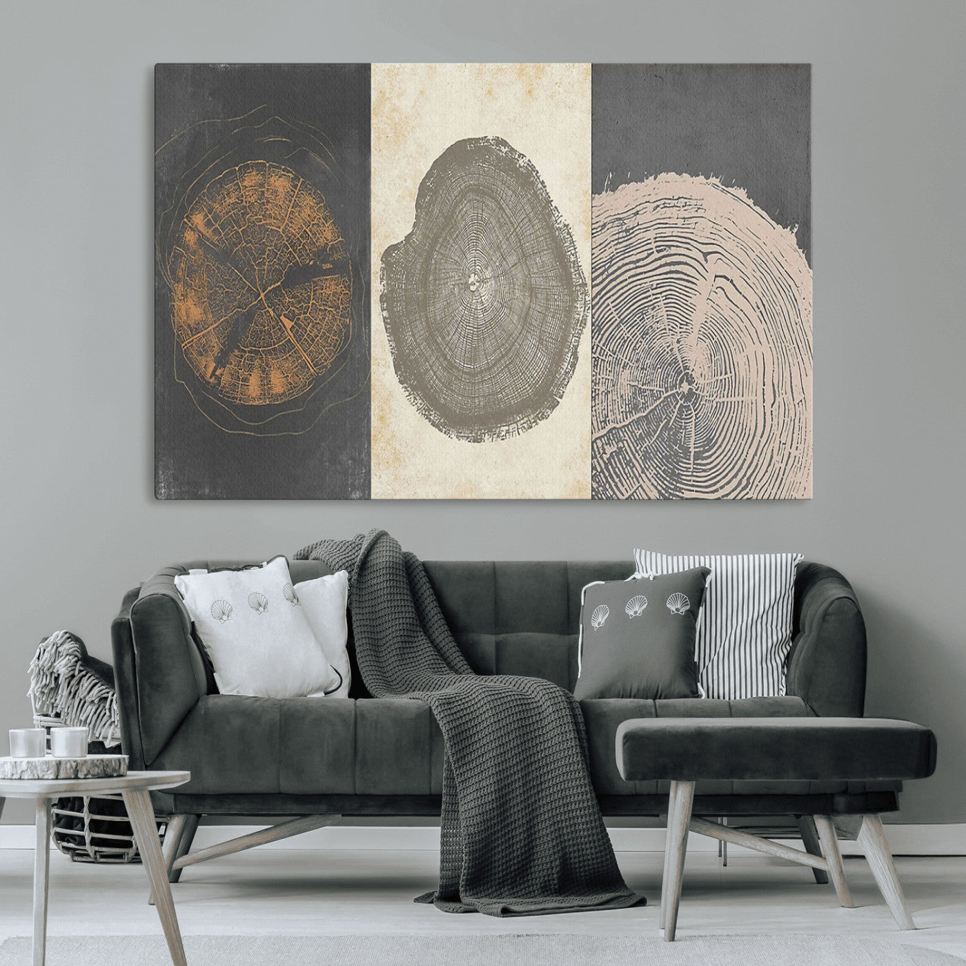 MGV-CV-36X24 - Boho Tree Ring Wall Art, Modern Minimalist Wood Grain Canvas, Tree Slice for Rustic Decor, Farmhouse Decor Giclee Canvas Print, Tree Ring Canvas Set