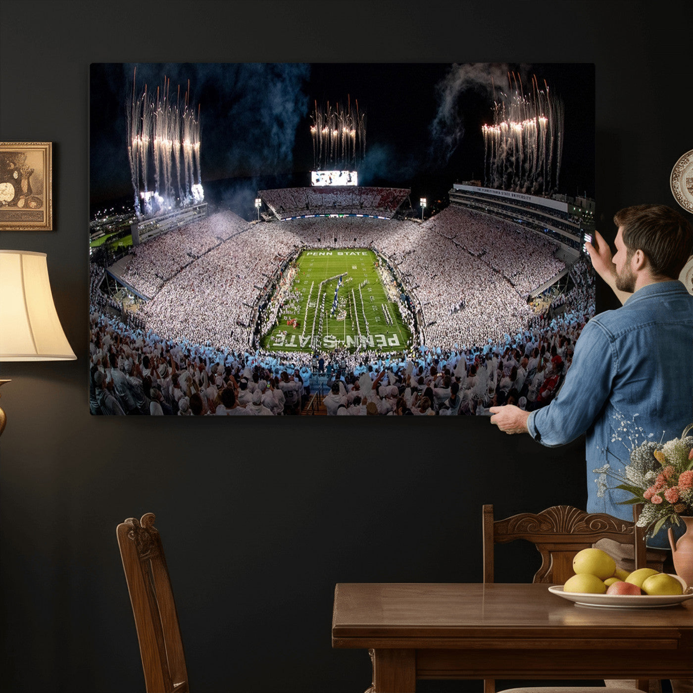 11391-MGV-CV-36X24 - Penn State Football Wall Art Canvas Print – Framed Stadium Game Day Sports Team Spirit Artwork for Home, Office