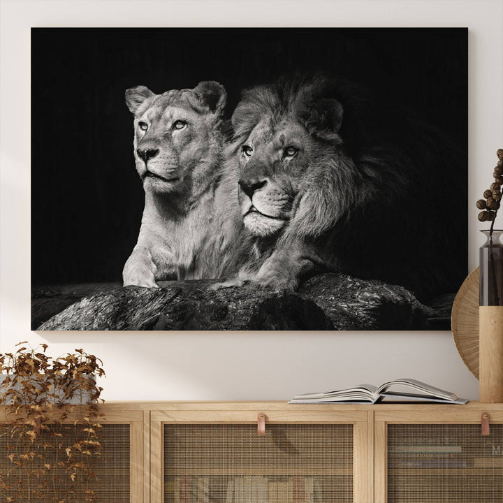 The Lion Couple Canvas Wall Art Print hangs prominently.