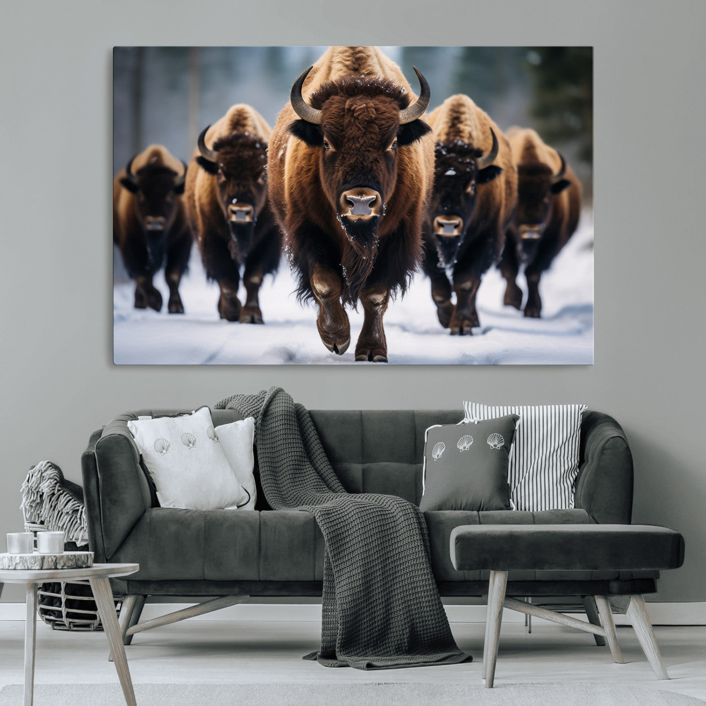MGV-CV-36X24 - Buffalo Wall Art Canvas Print, American Bison Herd Wall Art Canvas Print - Bison Canvas Print