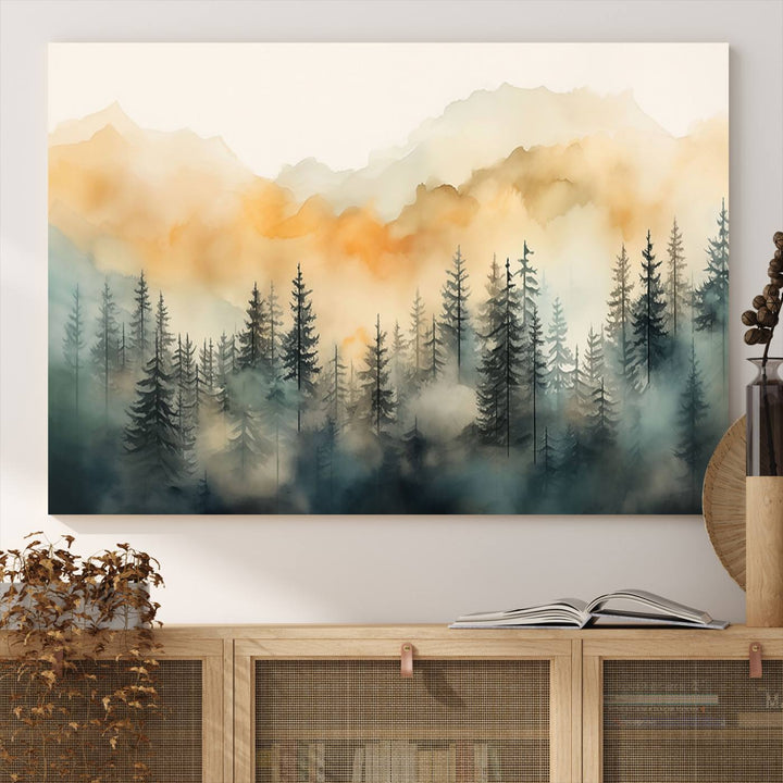 Abstract Forest Print - Mountain Wall Art showcasing a captivating design.