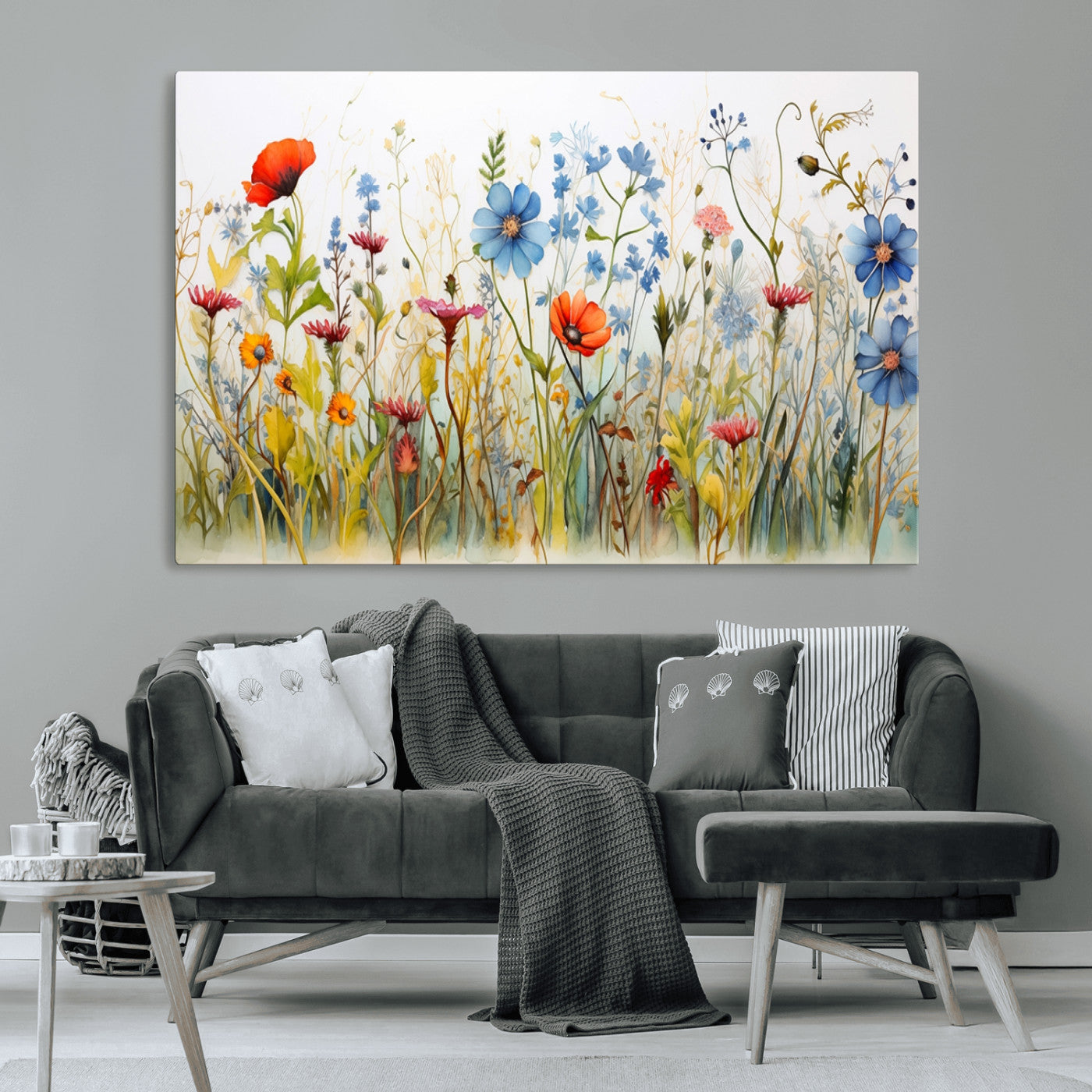 MGV-CV-36X24 - Colorful Wildflower Canvas Wall Art - Vibrant Floral Botanical Print, Bright Nature Decor for Living Room, Large 3 Panel Set, Ready to Hang