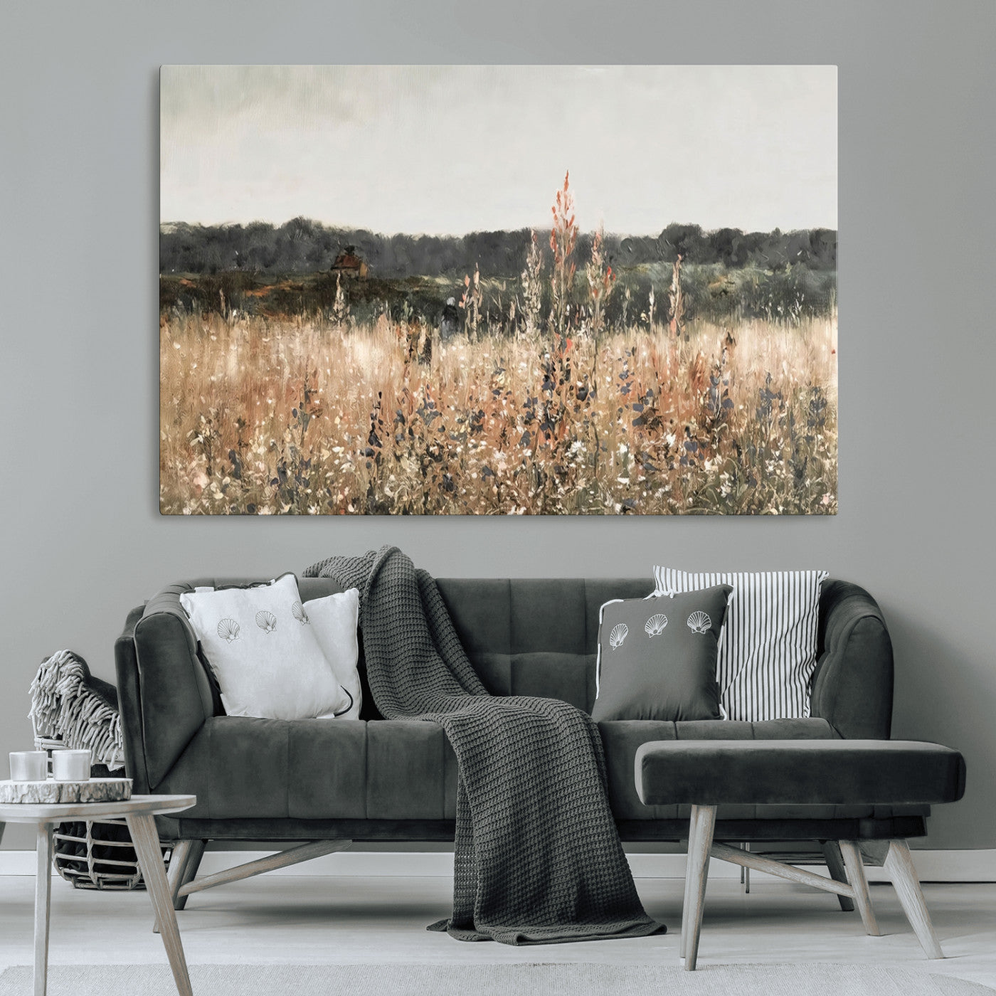 MGV-CV-36X24 - Abstract Wildflower Art Field Landscape Oil Painting Print, Country Field Wall Art - Framed Ready to Hang