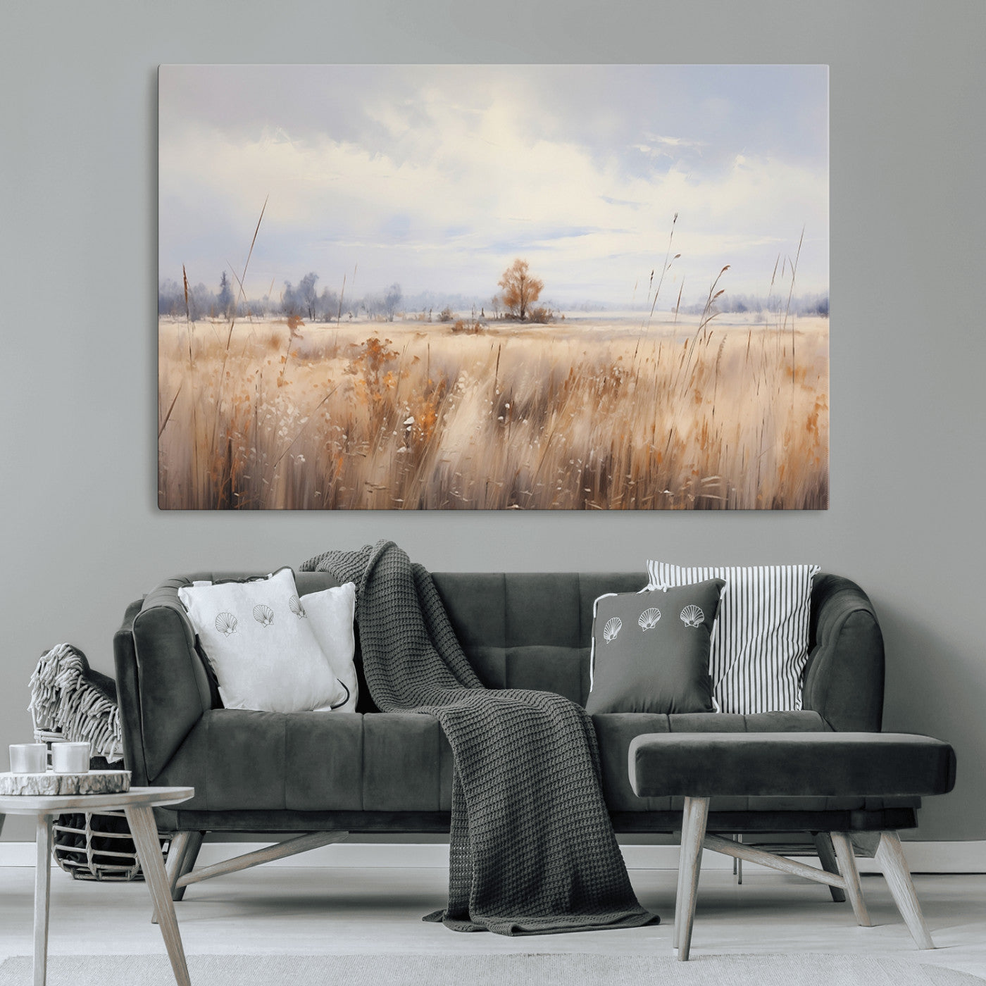 MGV-CV-36X24 - Golden Fields Canvas Wall Art Print – Serene Landscape of Nature’s Tranquility in Minimalist for Farmhouse Decor
