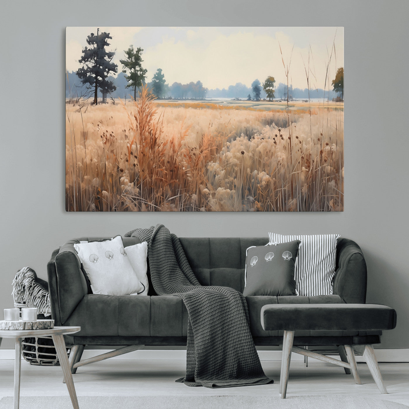MGV-CV-36X24 - Golden Fields Canvas Wall Art Print – Serene Landscape of Nature’s Tranquility in Minimalist Modern Decor