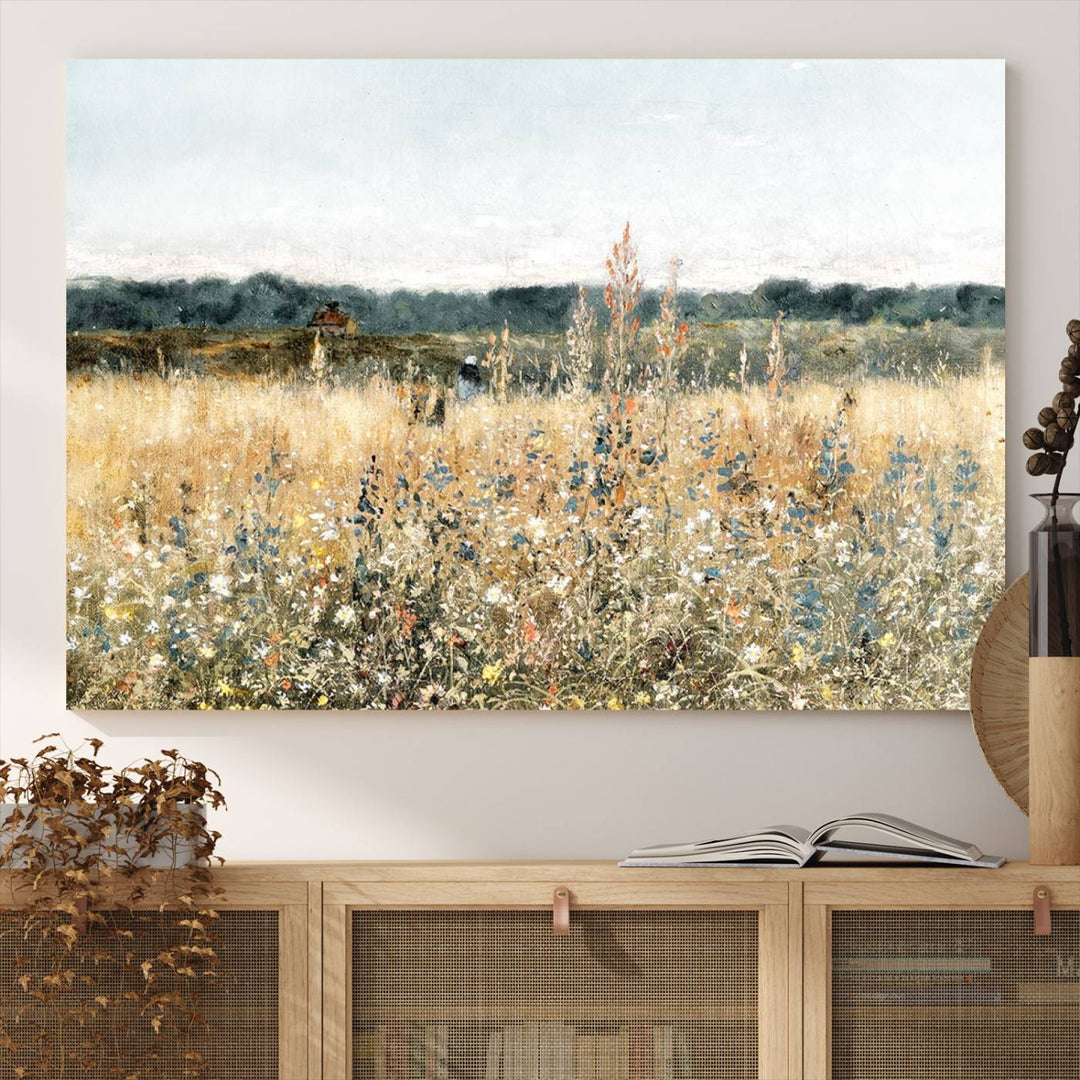 The Wildflower Field Wall Art adds a rustic touch to the space.