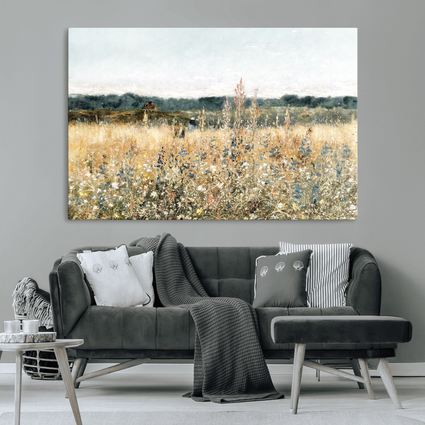 MGV-CV-36X24 - Wildflower Field Wall Art Canvas | Nature-Inspired Landscape Canvas Print for Living Room or Office | Rustic Floral Decor
