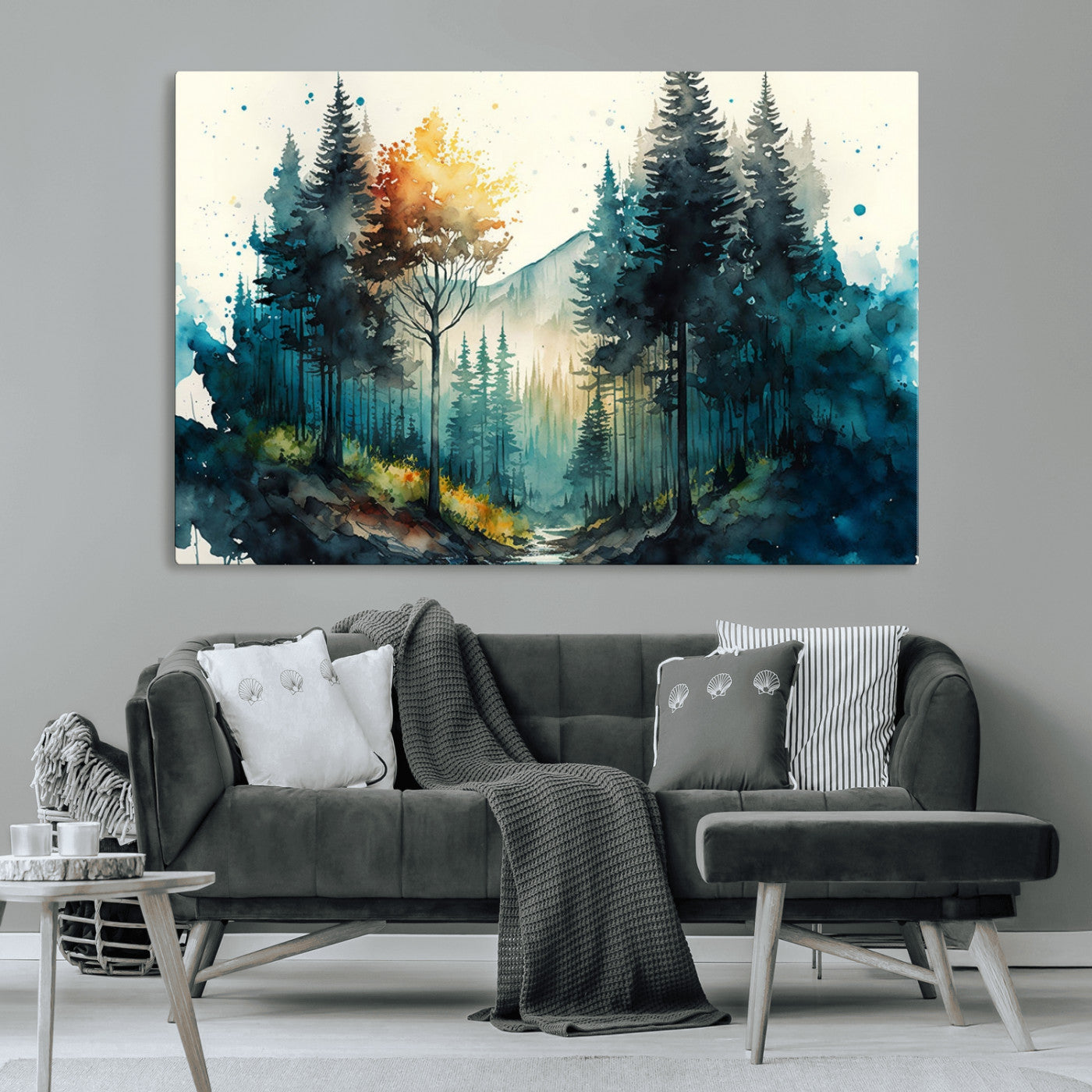MGV-CV-36X24 - Watercolor Trees Forest Abstract Wall Art Canvas Print