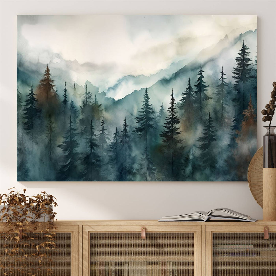 Serenity Forest Wall Art Canvas above the table adds a nature-inspired vibe to the space.