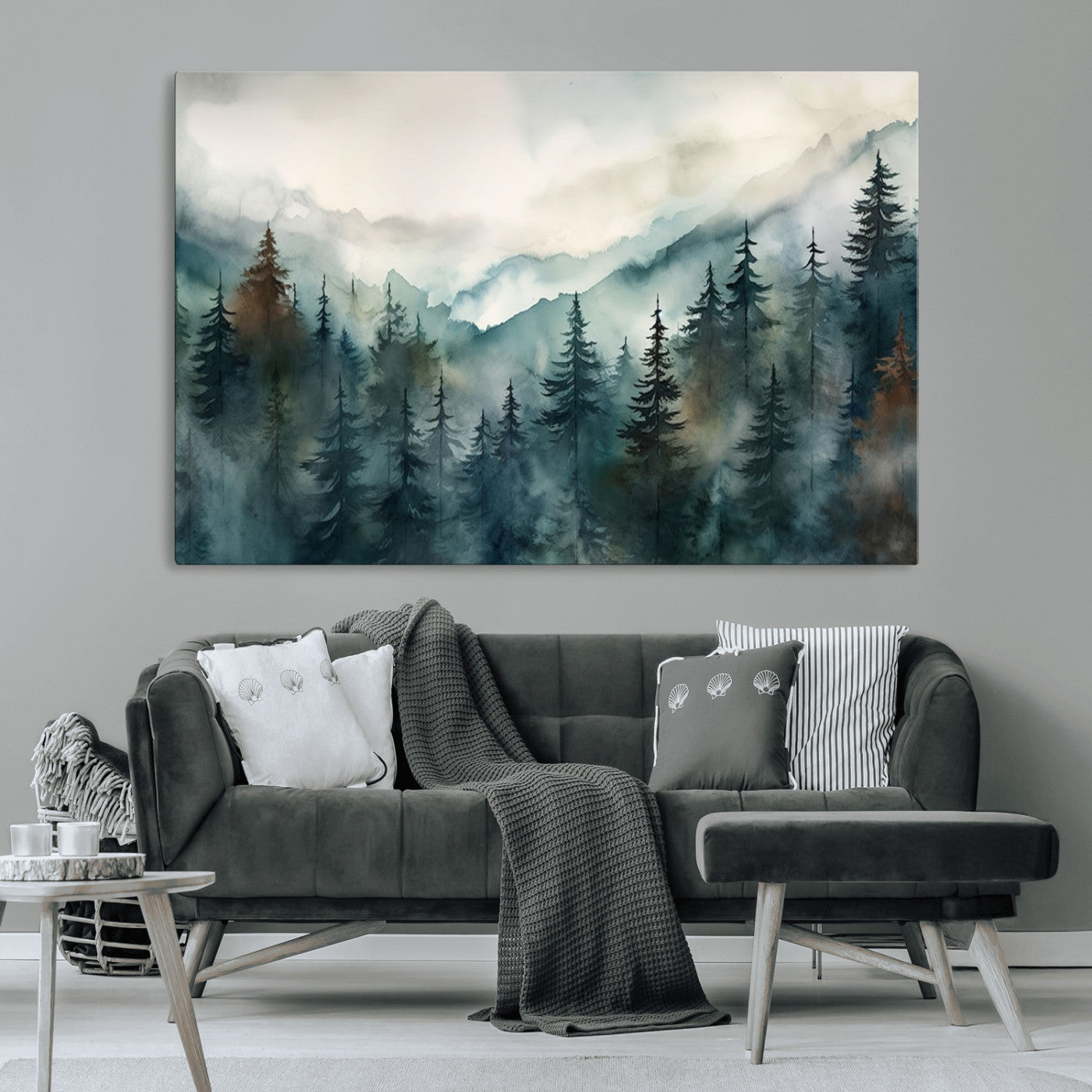 48468-MGV-CV-36X24-Serenity Forest Wall Art Canvas | Foggy Mountain Landscape Canvas Print for Living Room or Office | Nature-Inspired Woodland Decor