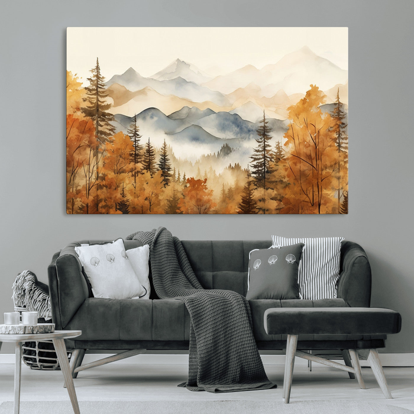 MGV-CV-36X24 - Golden Autumn Forest Wall Art | Mountain Landscape Canvas Print for Living Room or Bedroom | Large Wall Decor with Nature-Inspired Design