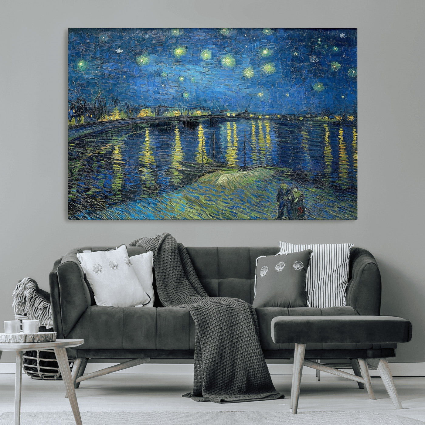 -Vincent van Gogh Starry Night over the Rhone Abstract Wall Art Canvas, Starry Night Canvas Print