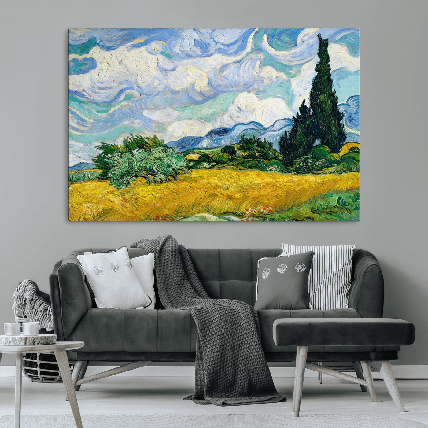 MGV-CV-36X24 - Wheatfield With Cypresses By Van Gogh Painting Wall Art Canvas Print