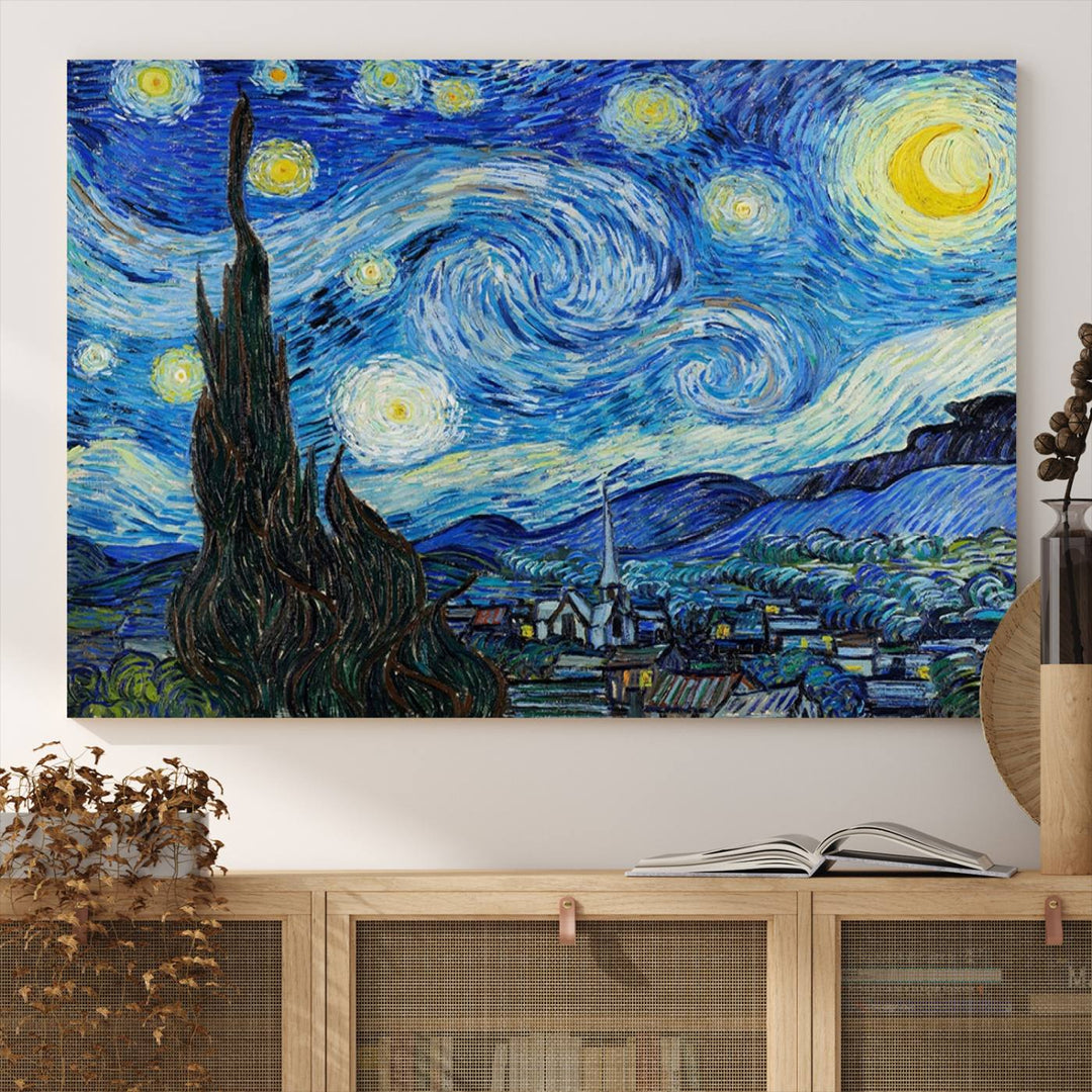 A canvas print of The Starry Night, offering museum-quality art, ready to hang.