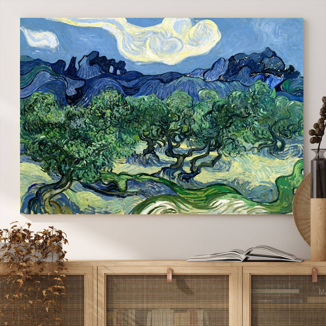 A museum-quality Olive Trees Van Gogh wall art canvas print, ready to hang.