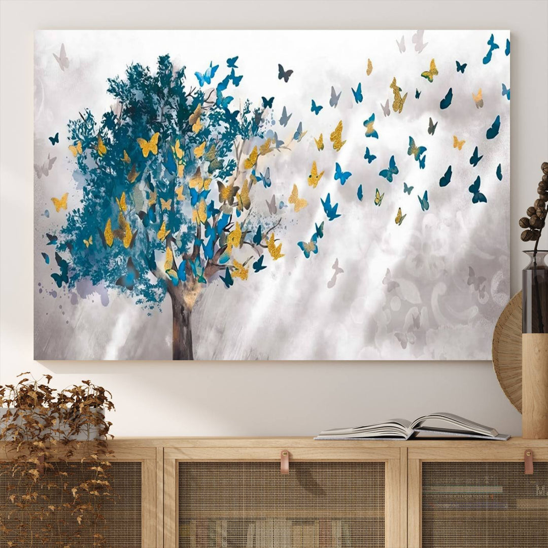 The modern dining room features Tree Butterfly Abstract Wall Art, adding a touch of nature-inspired decor.