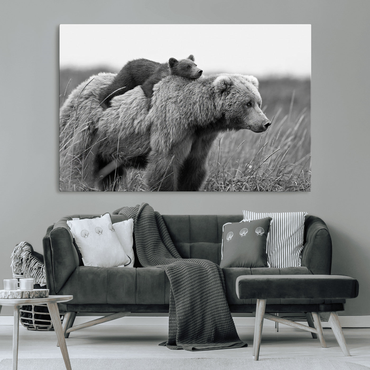 MGV-CV-36X24 - Bear and Cub Wall Art Canvas | 399 Bear Cub Wildlife-Inspired Animal Art for Living Room or Office | Grizzly Bear Print of Photography