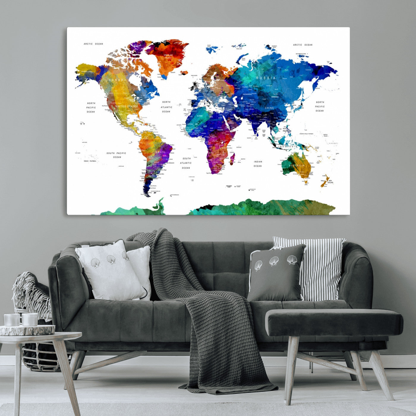 -Push Pin World Map Canvas Print – Framed Wall Art for Couples to Track Their Travels – Anniversary