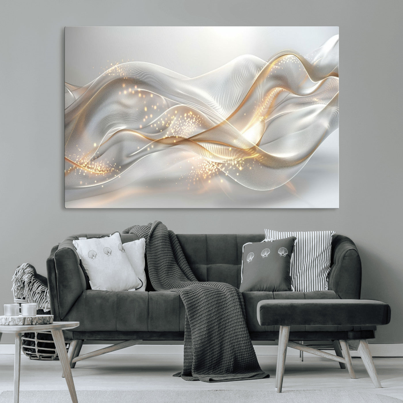 MGV-CV-36X24 - Abstract art Grey and Gold Lines Wall Art