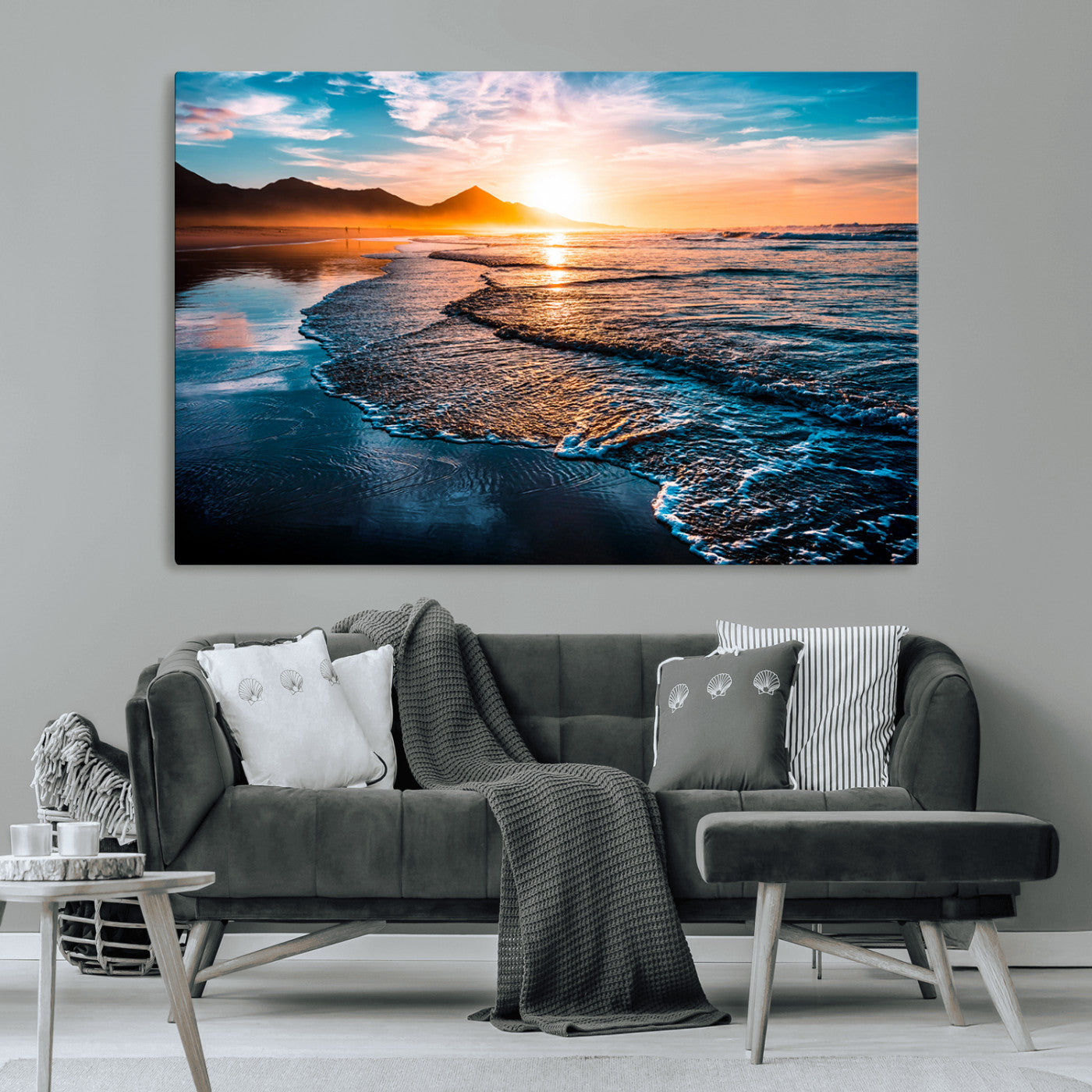 MGV-CV-36X24 - Sunset Beach Ocean Canvas Wall Art – Tranquil Ocean Reflections at Dusk – Ready to Hang