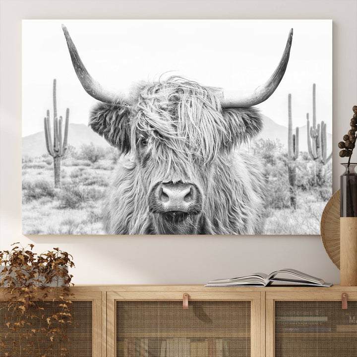 Enhance your kitchen with the Rustic Charm Cow Longhorn Bighorn Wall Art Canvas Print.