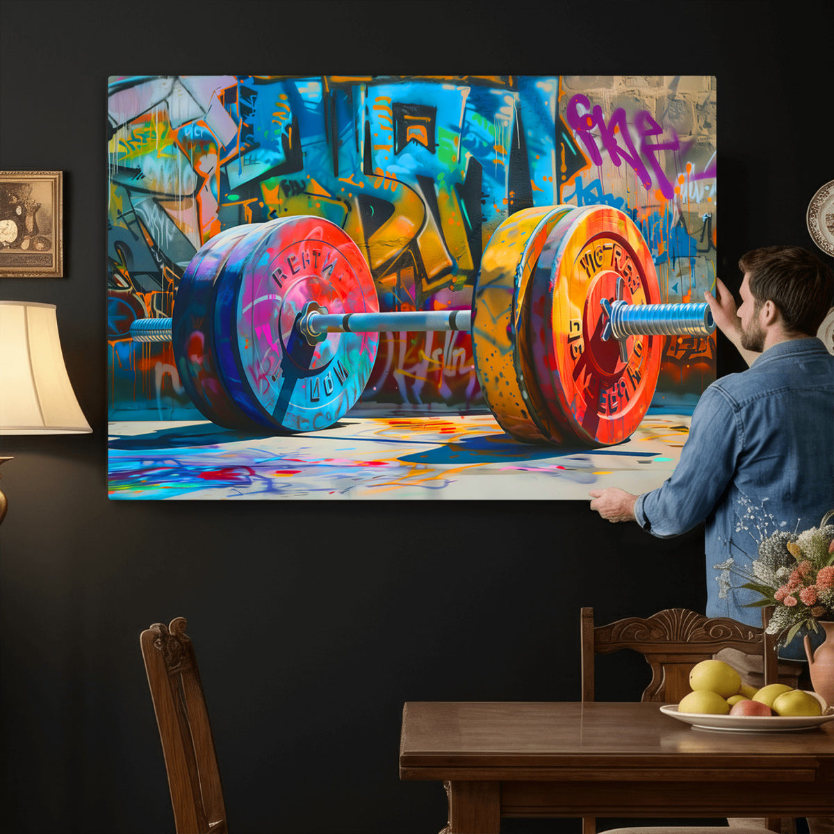 70871-MGV-CV-36X24 - Fitness Gym Barbell Graffiti Wall Art Canvas Print