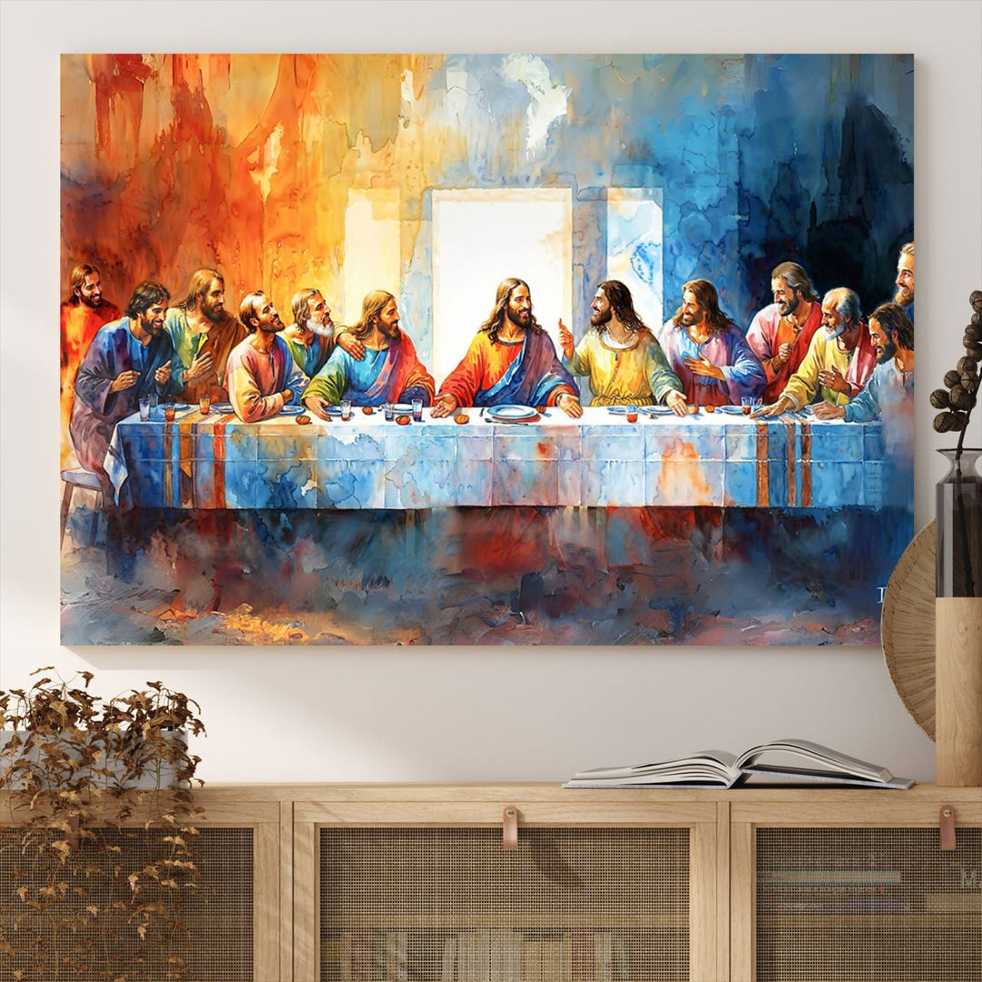 The Abstract Watercolor The Last Supper Wall Art with a gallery finish hangs prominently.