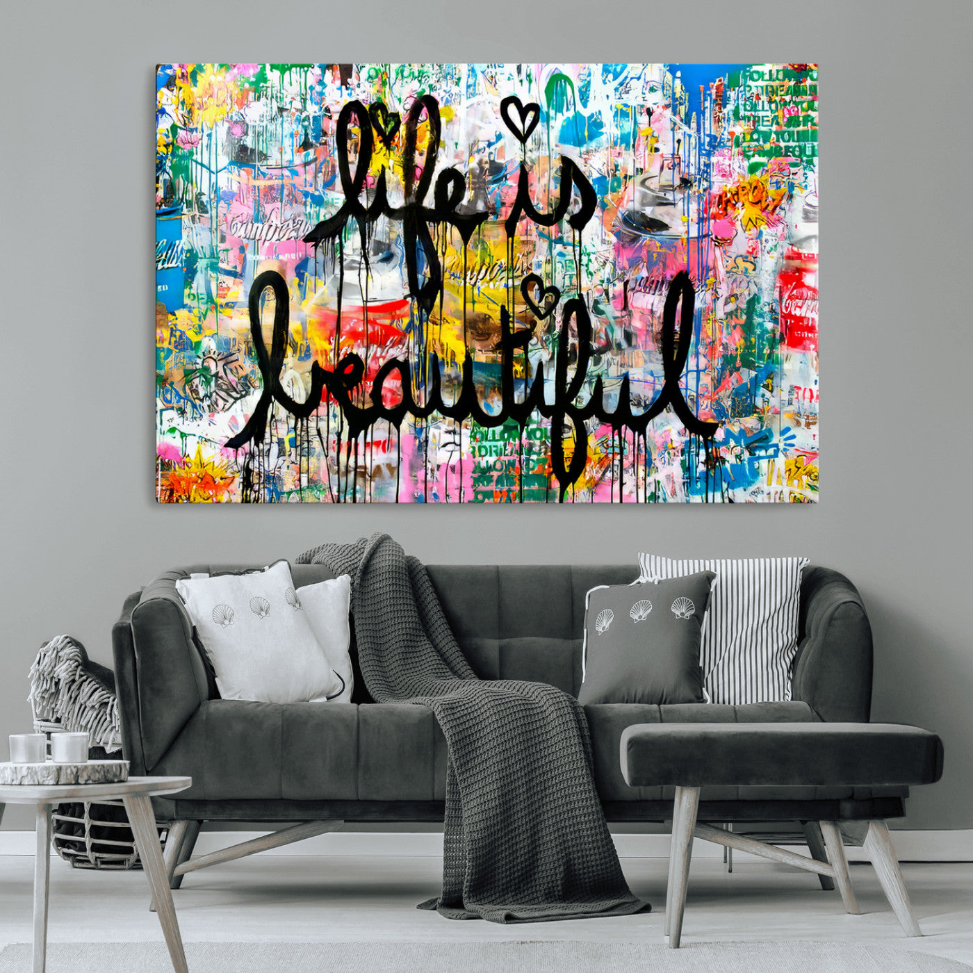 MGV-CV-36X24 - Life Beautiful Wall Art Canvas Print | Graffiti Wall Art Canvas Print
