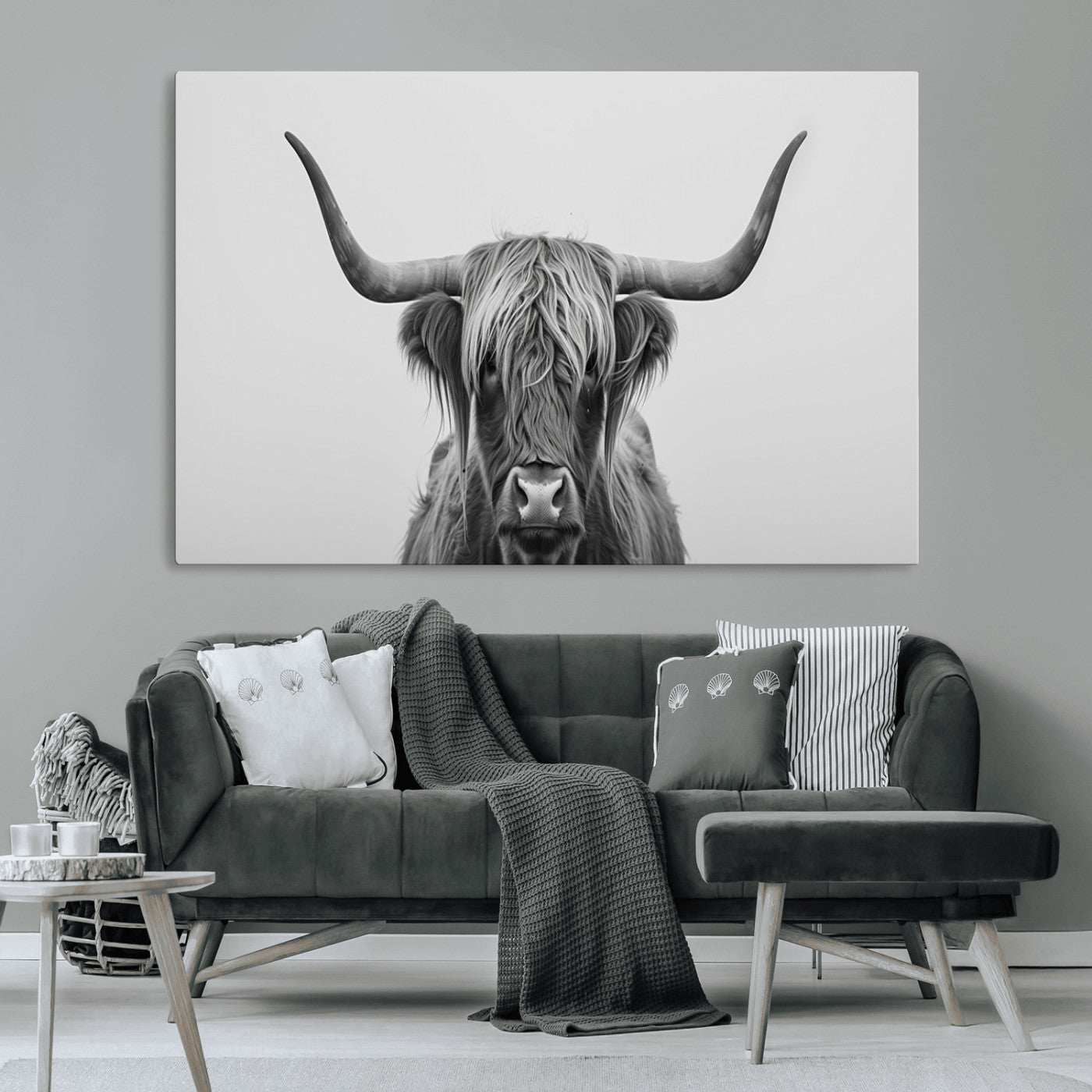 MGV-CV-36X24 - Farmhouse Longhorn Wall Art Canvas Print, Longhorn Texas Wall Art Canvas Print