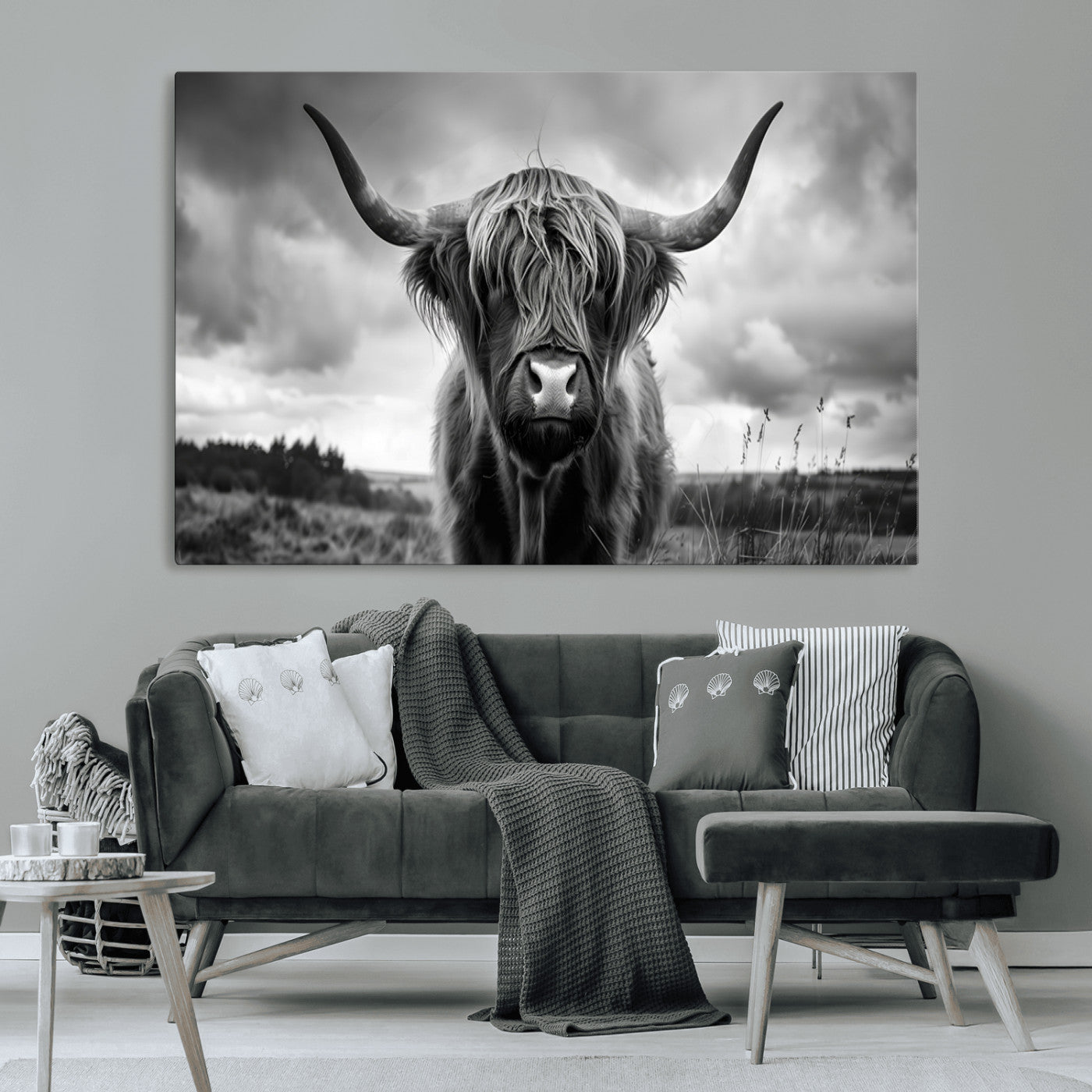 MGV-CV-36X24 - Scottish Cow Wall Art Canvas Print | Longhorn Wall Art | Bighorn Animal Wall Art