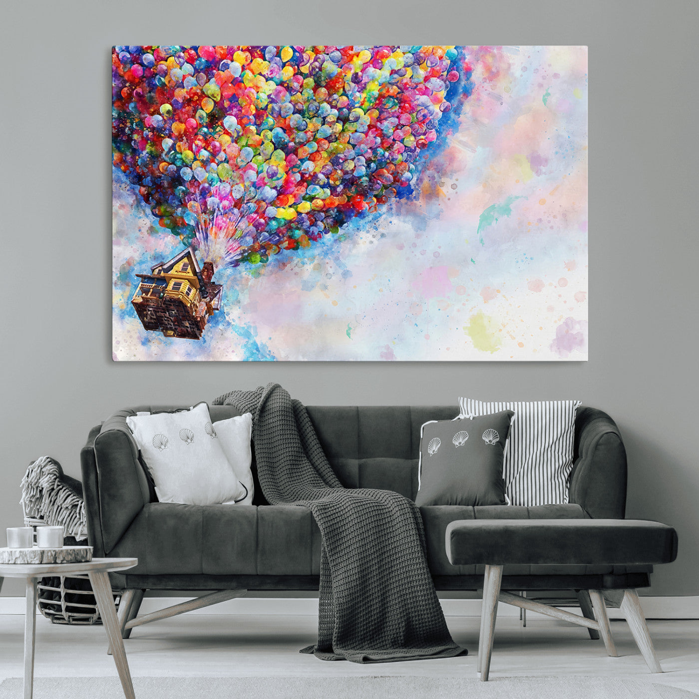 MGV-CV-36X24 - Don't Look Up Movie Canvas Wall Art - Vibrant Floating House and Balloons Scene, Tribute to Iconic