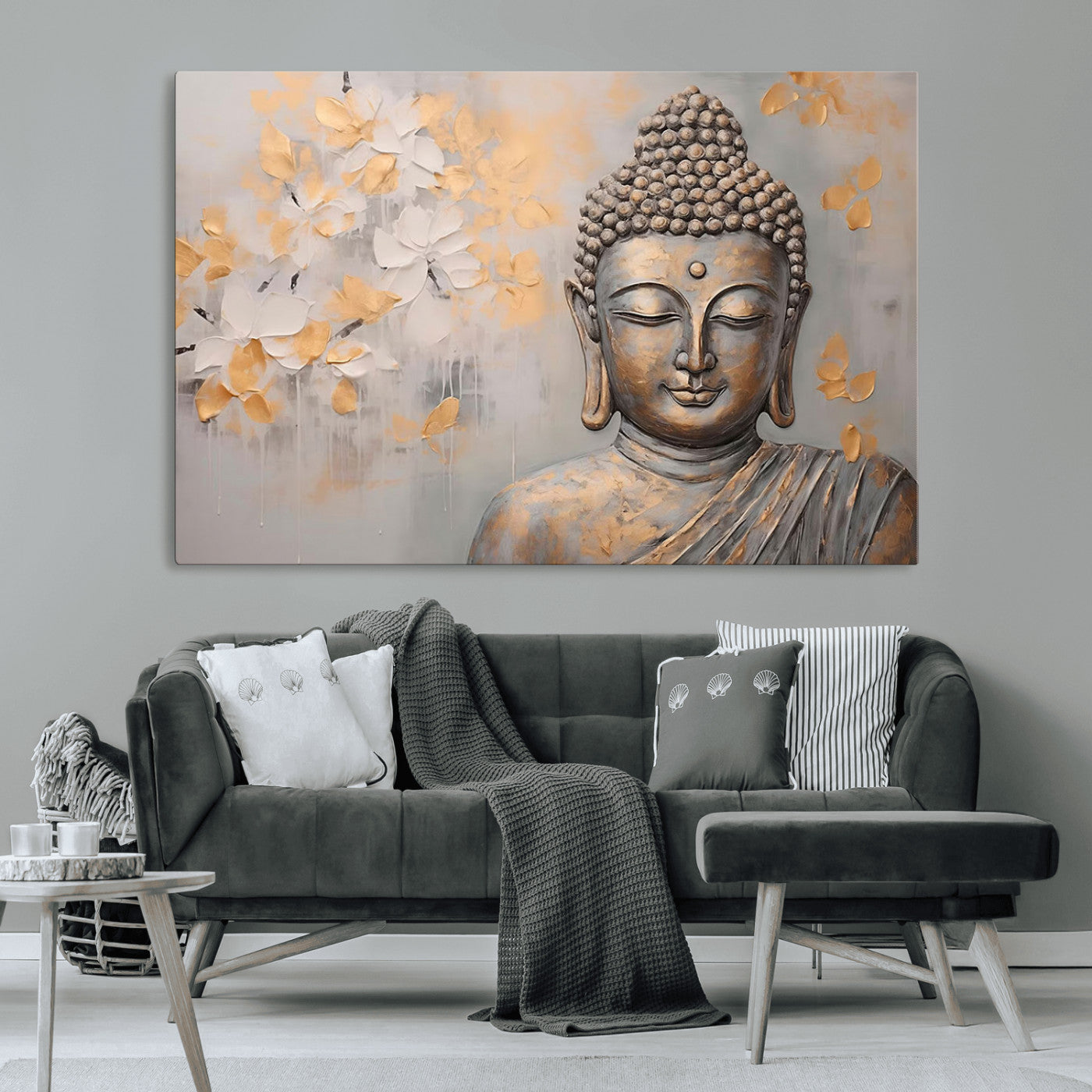 MGV-CV-36X24 - Abstract Buddha Statue Wall Art Canvas Print - Modern Meditation Decor for Living Room, Office, Yoga Studio Decor