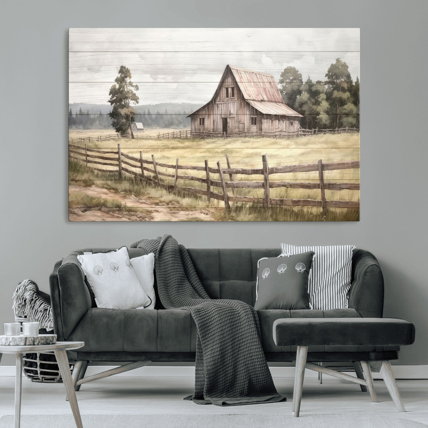 MGV-CV-36X24 - Rustic Farmhouse Barn Wall Art | 3-Panel Framed Gallery Wrap Giclee Canvas Print for Living Room, Farmhouse, or Office | Country Landscape Wall Art