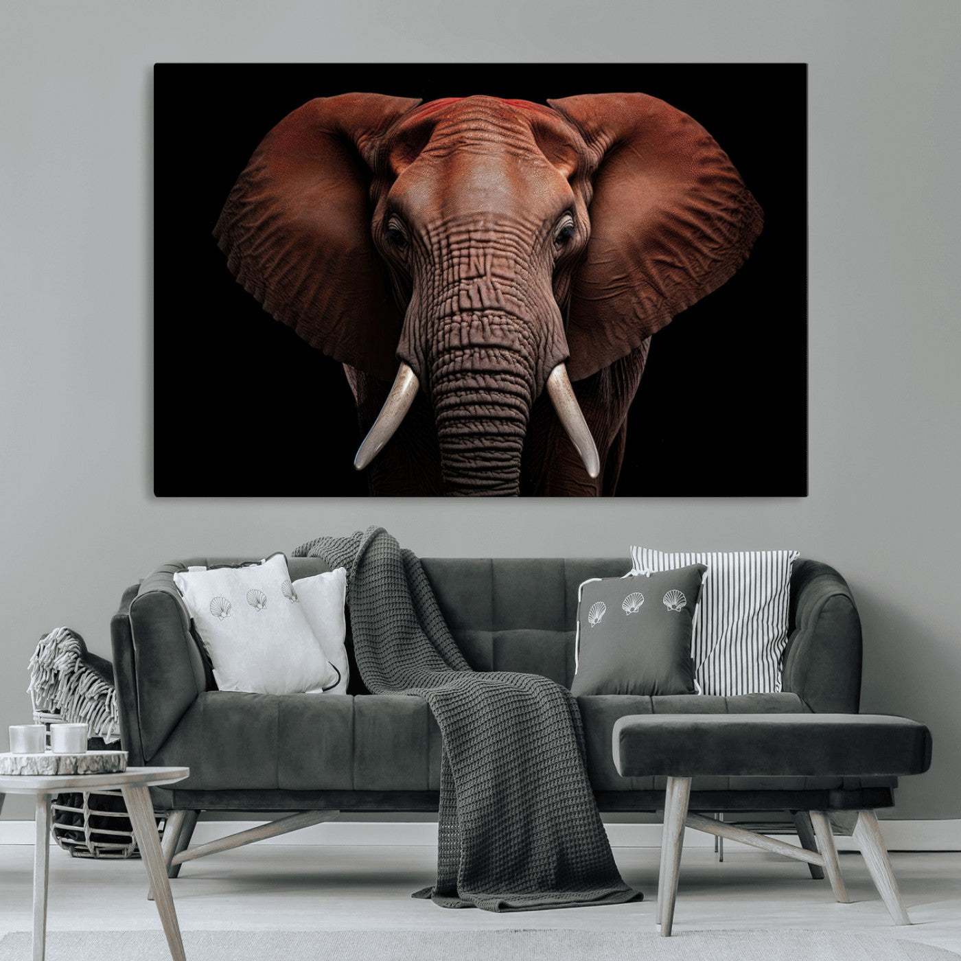 -Wild Elephant Wall Art Canvas Print, Africa Savannah Wild Animal Wall Decor Print
