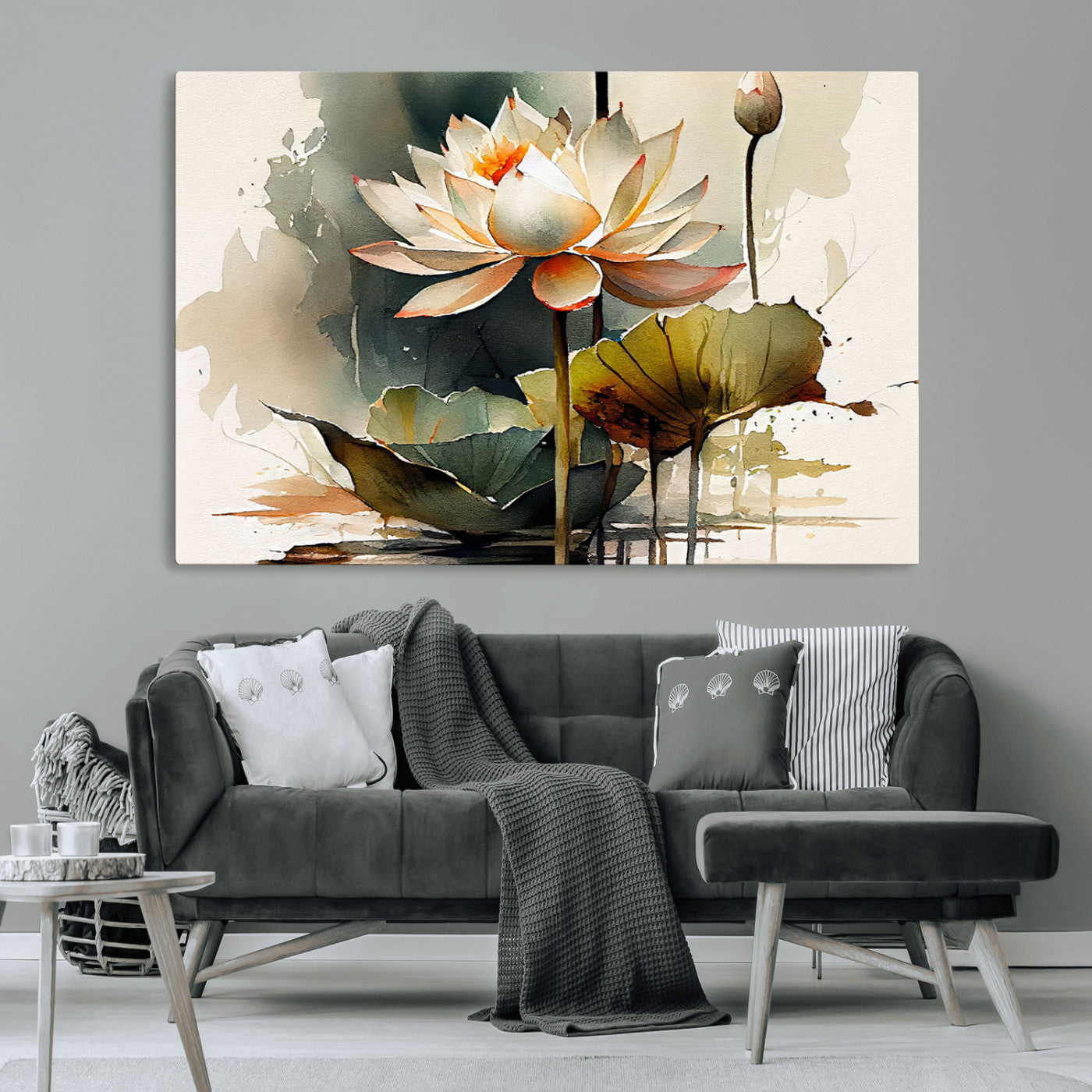 MGV-CV-36X24 - Lotus Flower Watercolor Canvas Print – A Symbol of Serenity and Growth, Captured in Soft Watercolors – Contemporary Wall Art for Tranquil Spaces