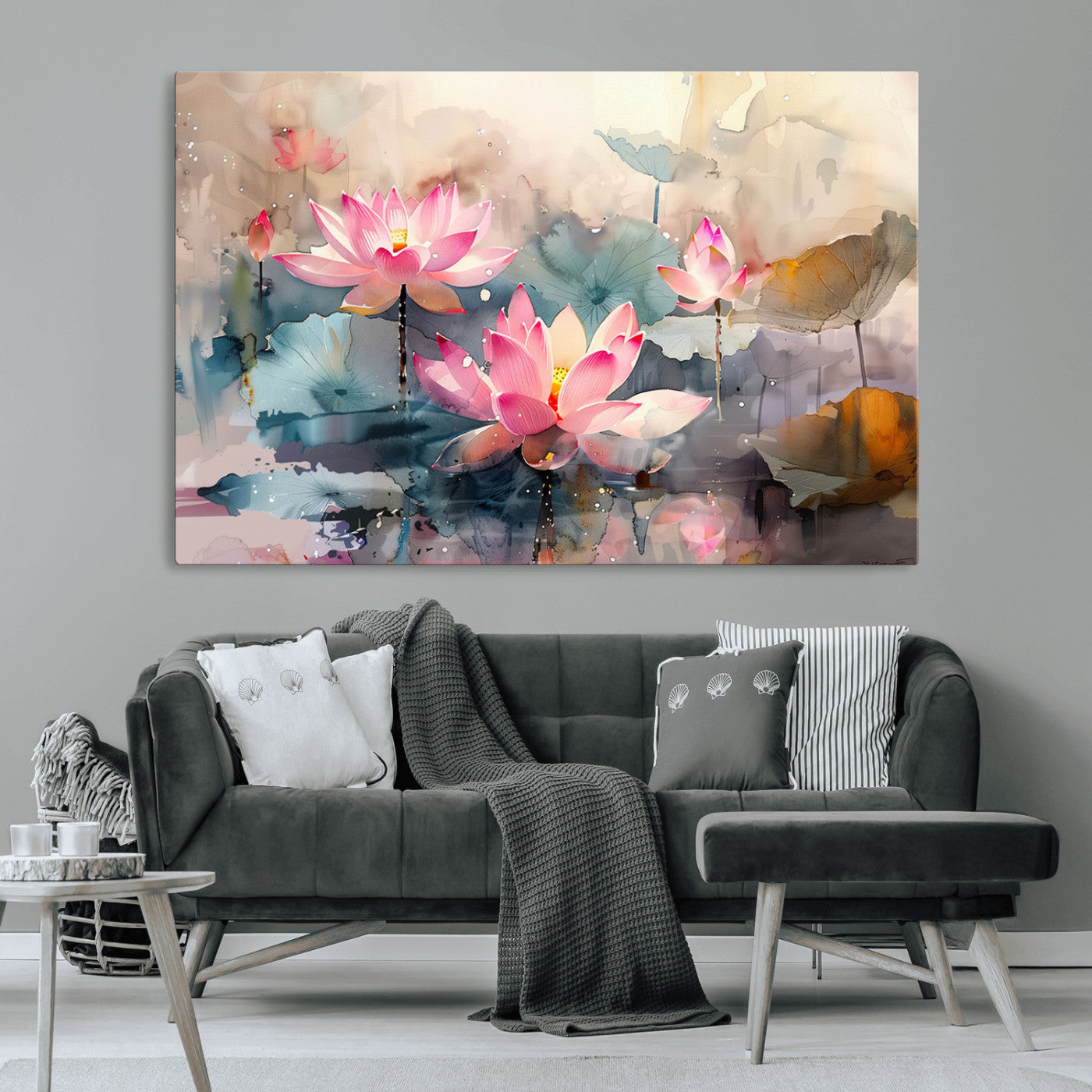 MGV-CV-36X24 - Lotus Flower Wall Art | 3-Panel Giclee Canvas Print of Pink Lotus Blossoms for Living Room, Bedroom, Office | Framed Lotus Floral Wall Art Decor Print