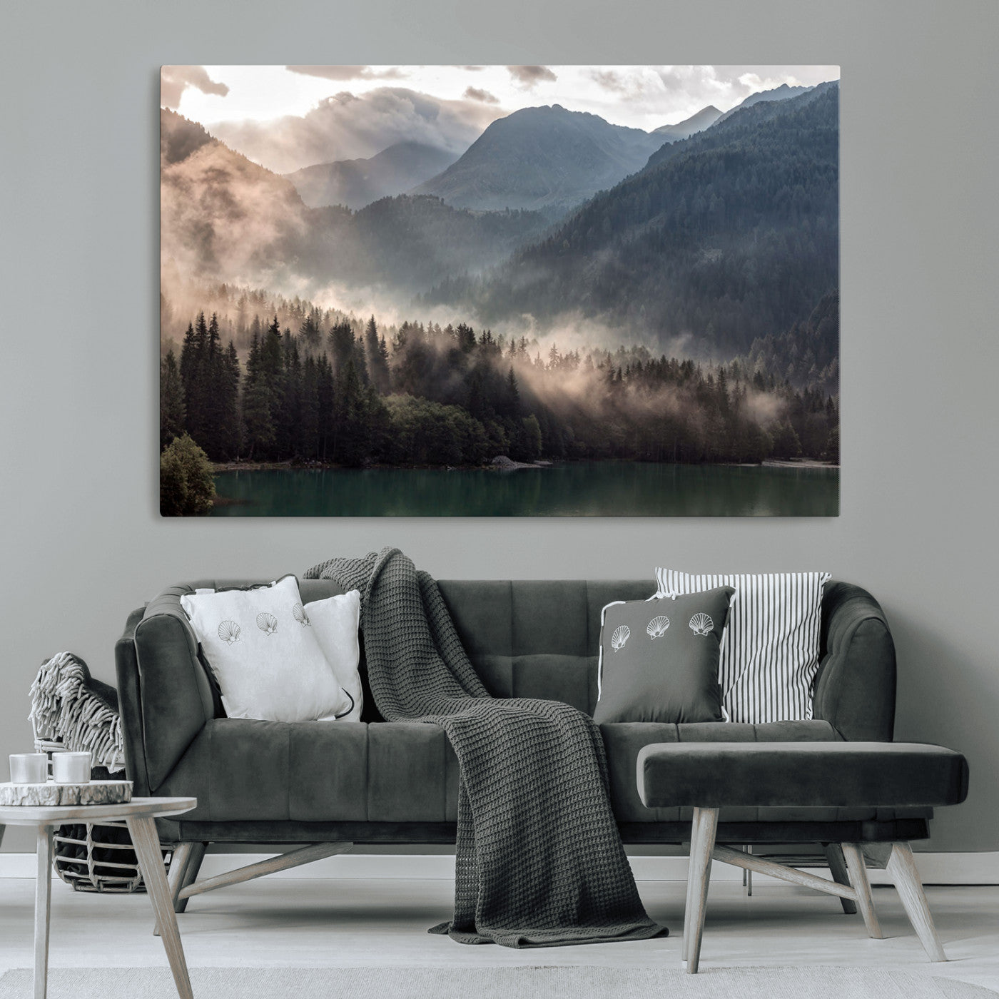 MGV-CV-36X24 - Foggy Mountain Canvas Print Forest Wall Art