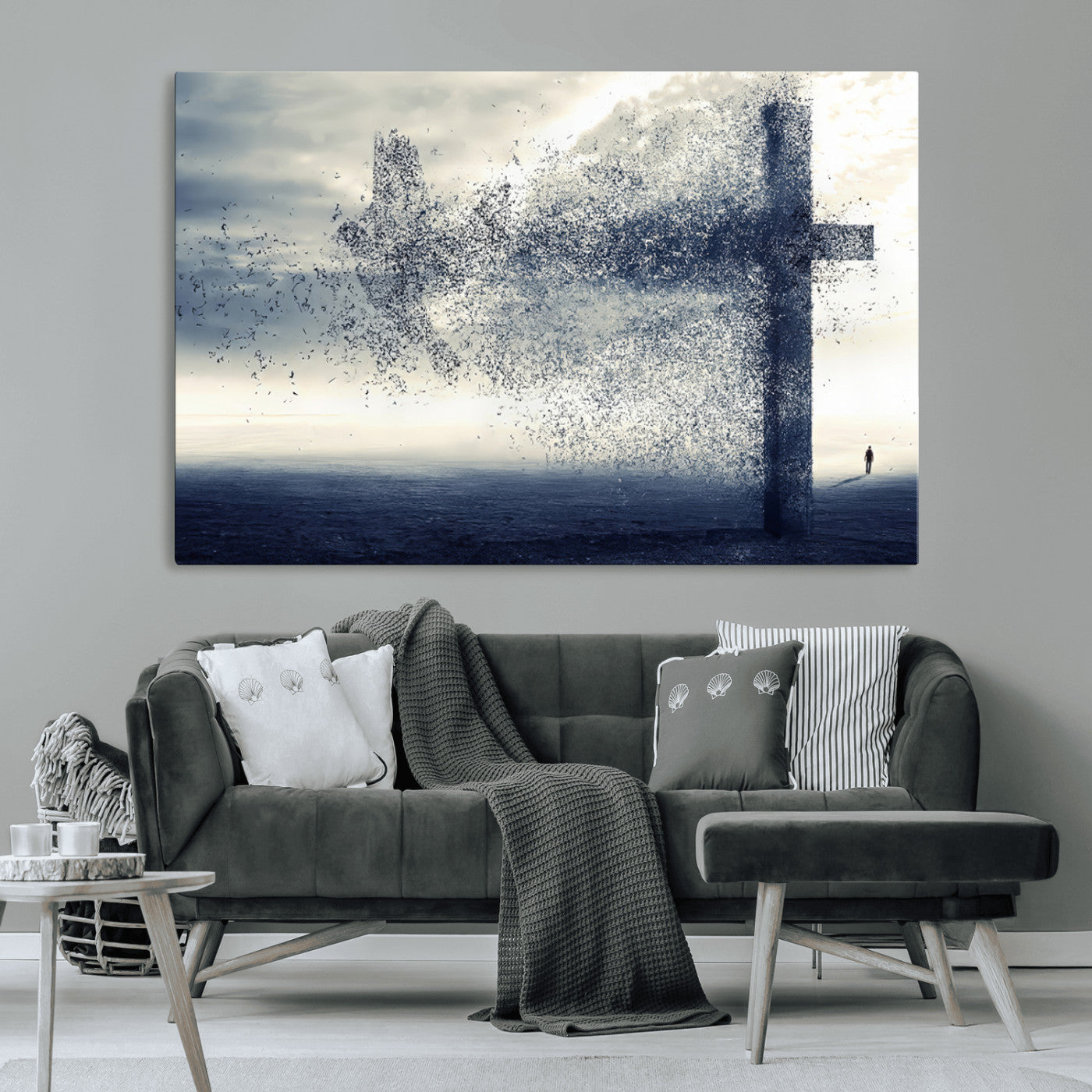 MGV-CV-36X24 - Jesus and the Fading Cross Wall Art Print – Symbol of Faith, Christian Wall Art Canvas Print, Framed and Ready to Hang