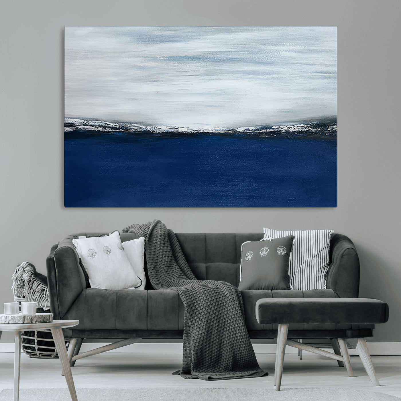 MGV-CV-36X24 - Navy Blue Abstract Wall Art Canvas Print