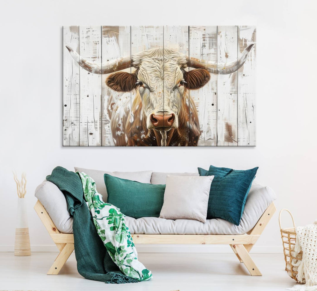 A Western-inspired Rustic Longhorn Bull Wall Art Canvas Set.