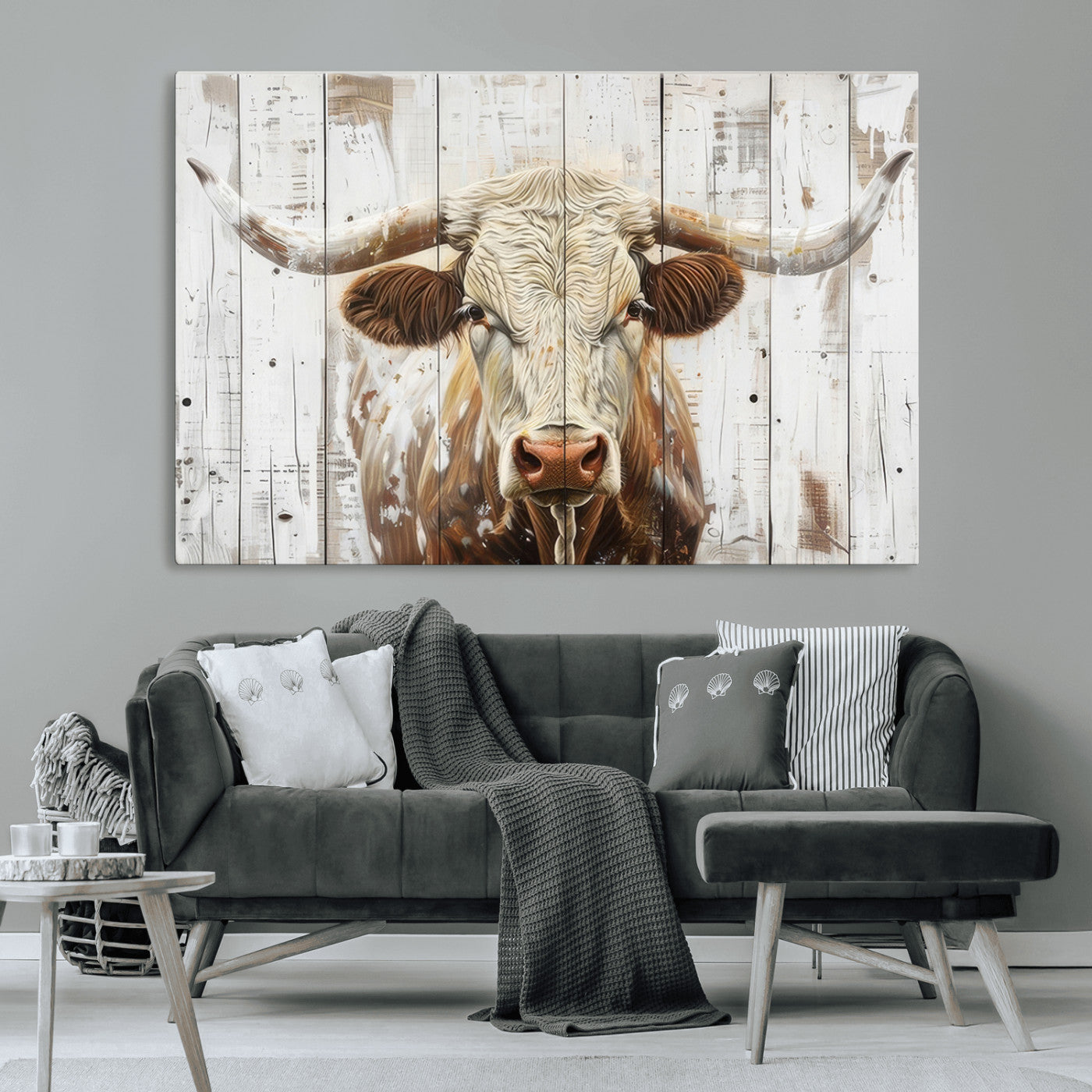 -Rustic Longhorn Bull Wall Art Canvas Set – Western-Inspired Farmhouse Décor - Ready to Hang