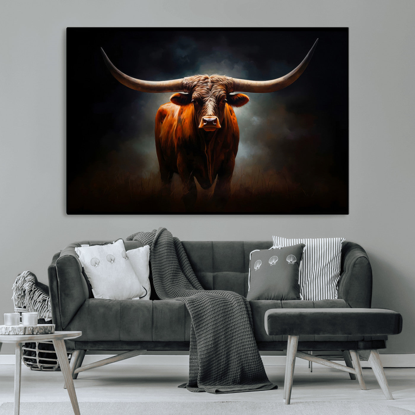 MGV-CV-36X24 - Abstract Texas Longhorn Wall Art Print | 3-Panel Large Texas Longhorn Canvas Print for Living Room, Office  Farmhouse Decor | Framed Longhorn Wall Art