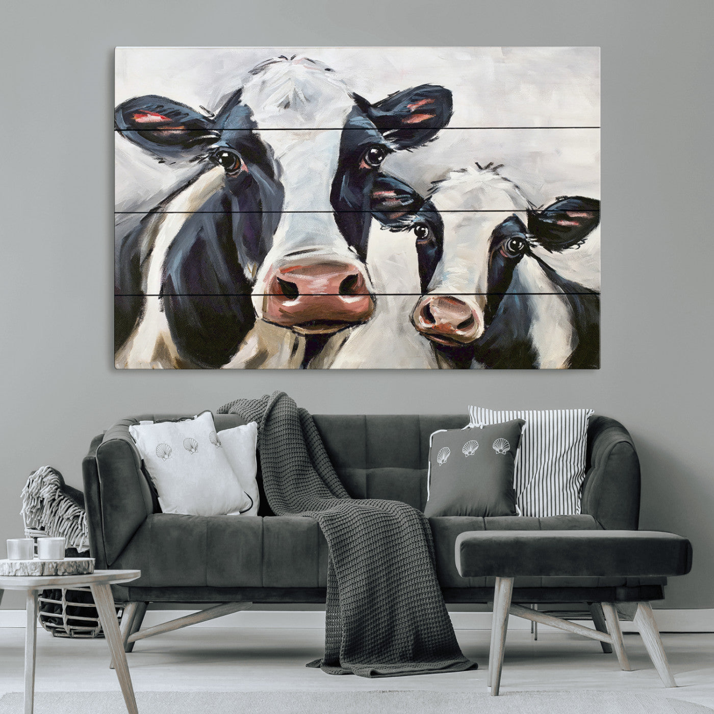 -Vintage Baby and Mom Cattle Wall Art Canvas Print