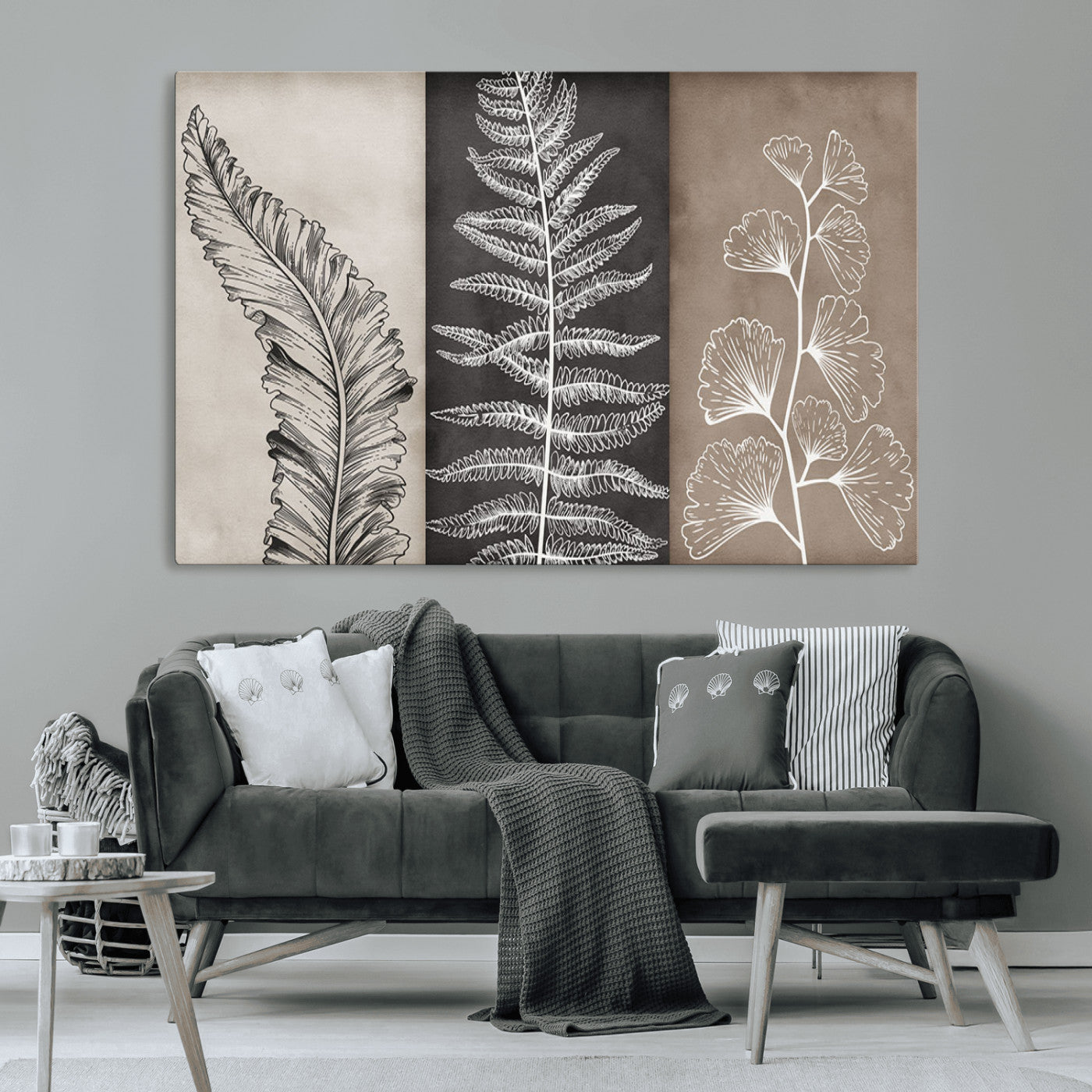MGV-CV-36X24 - Botanical Leaf Art Collection Multi Panel Wall Art Canvas Print, Framed and Ready to Hang - Nature-Inspired Home Decor
