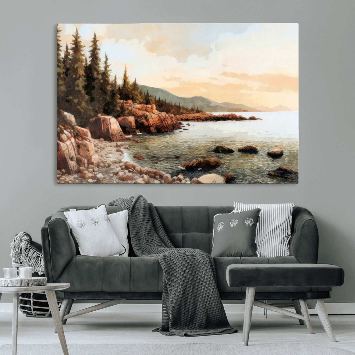 MGV-CV-36X24 - Serene Coastal View of Acadia National Park Wall Art - Stunning 3-Panel Wall Art Canvas Print, Framed, Ready to Hang