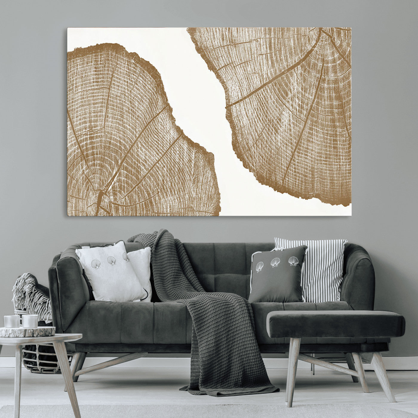 -Rustic Brown Tree Ring Wall Art Canvas Print – Framed and Ready to Hang – Elegant Nature-Inspired